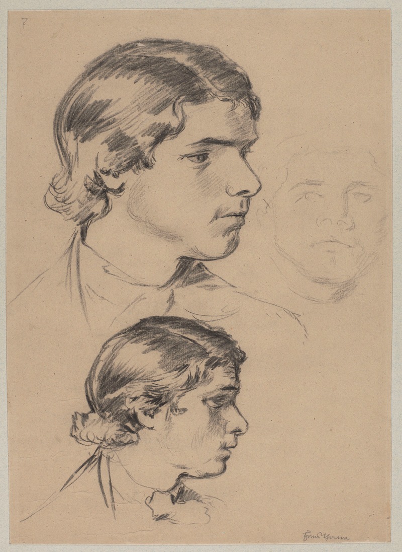 Hans Thoma - Three Studies of Young Man’s Head