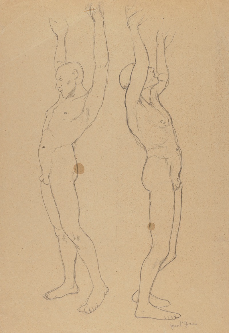 Hans Thoma - Two Male Nudes with Raised Hands