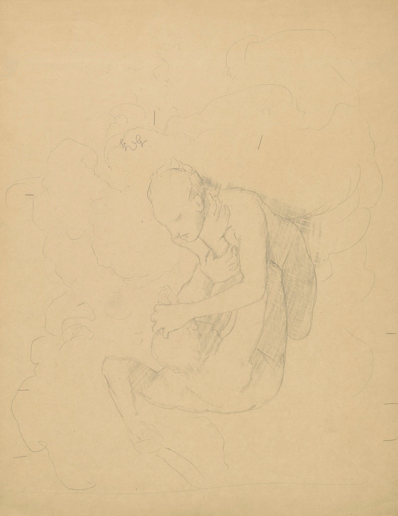 Hans Thoma - Two naked men fighting in the clouds