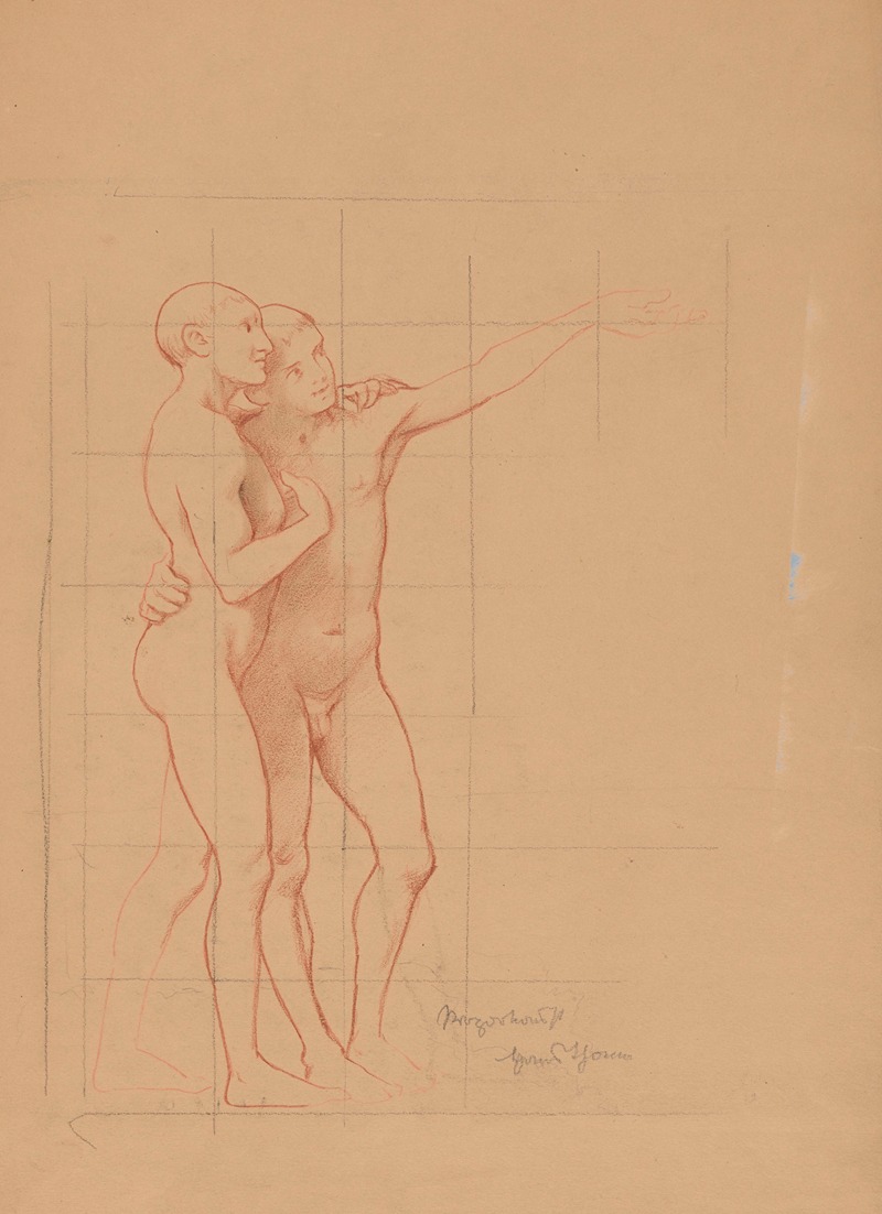 Hans Thoma - Two Nude Young Men, Embracing Each Other