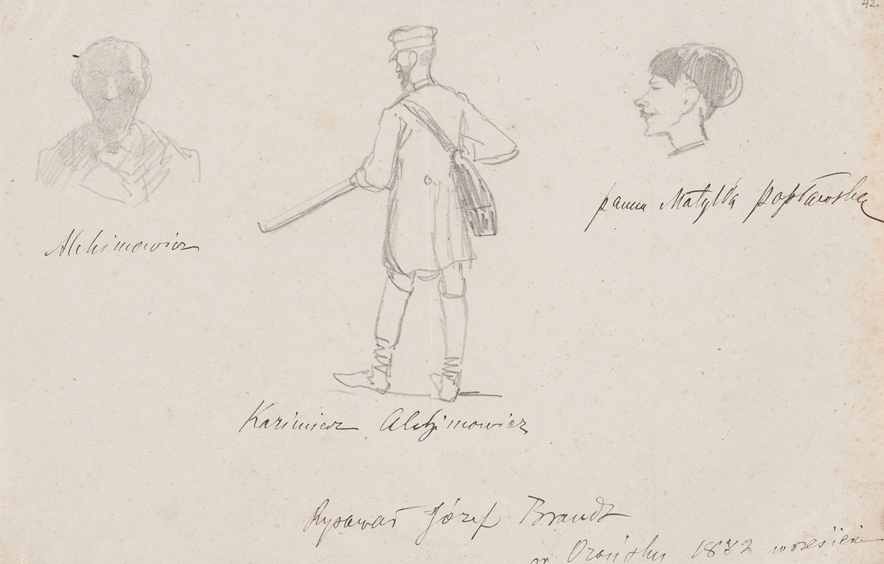 Jozef Brandt - Caricatures of guests in Orońsko; Kazimierz Alchimowicz twice and Matylda Popławska
