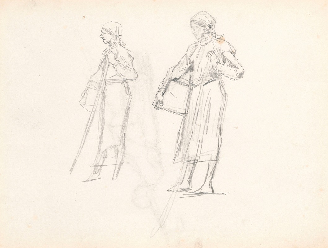 Jozef Brandt - Two sketches of a country woman with a pail, sketch for the painting “Going hunting”