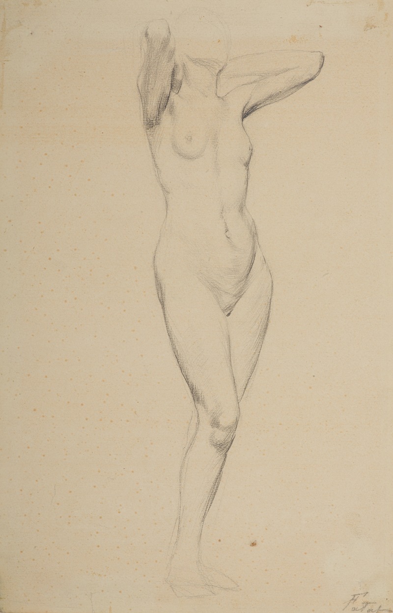 Julian Falat - Nude of a standing woman with her arms clasped behind her head