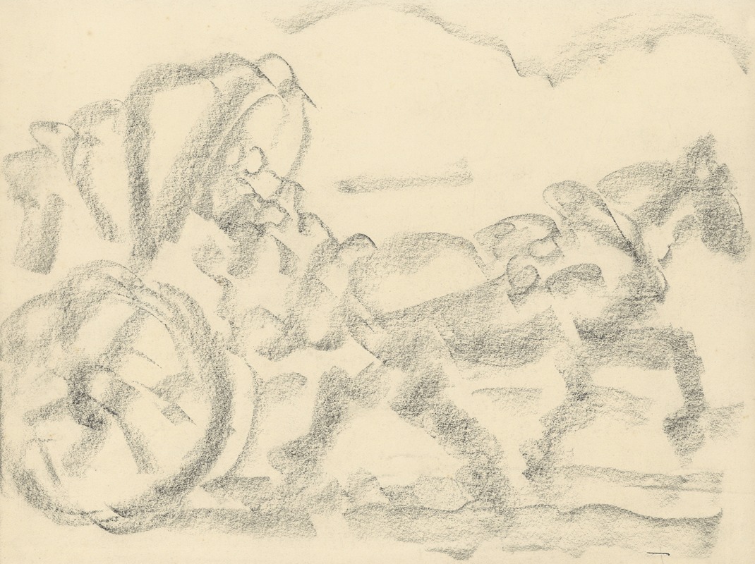 Alfred Ost - Paard met huifkar – voorbereidende tekening