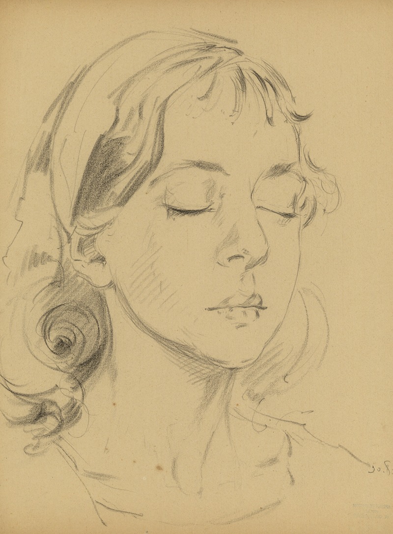 Alfred Ost - Potrettekening van Angèle Hendrickx met gesloten ogen
