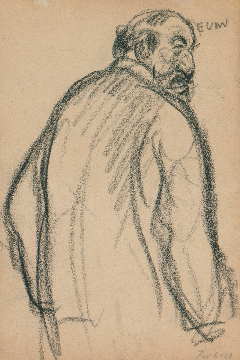 Eugeen Van Mieghem - Portret van een oude man met baard. Rugaanzicht.