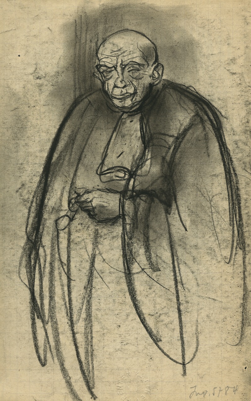 Eugeen Van Mieghem - Portret van een staande man in toga (vooraanzicht). Handen samen op zijn buik.