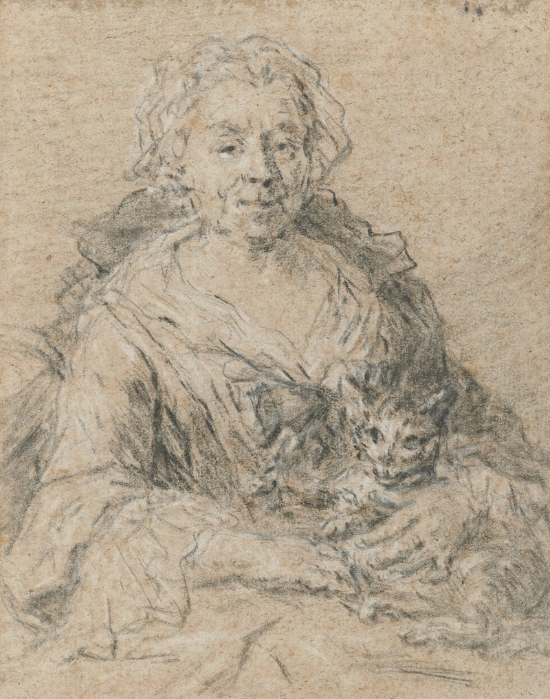 Francesco Zuccarelli - Portrait of an elderly woman holding a cat