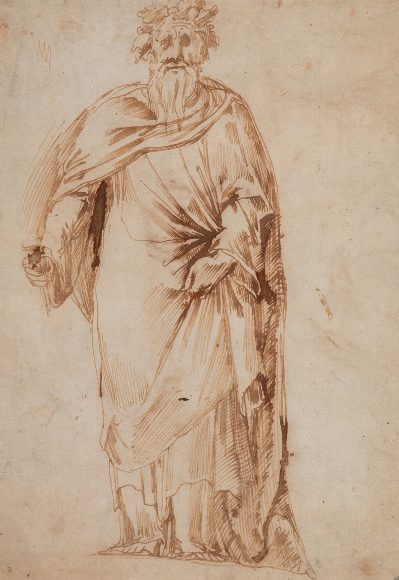Girolamo Da Carpi - Study of a robed man holding a torch