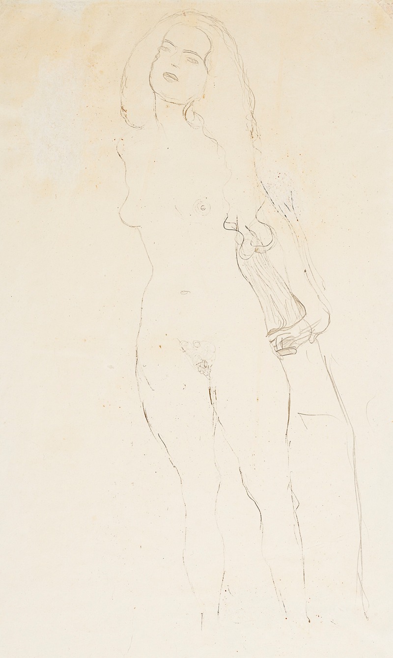 Gustav Klimt - Stehender Akt mit Langen Haaren