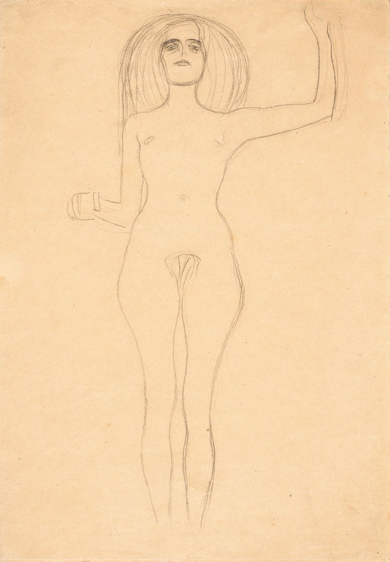 Gustav Klimt - Stehender Akt von vorne mit erhobenem linken Arm (Standing nude with raised left arm)