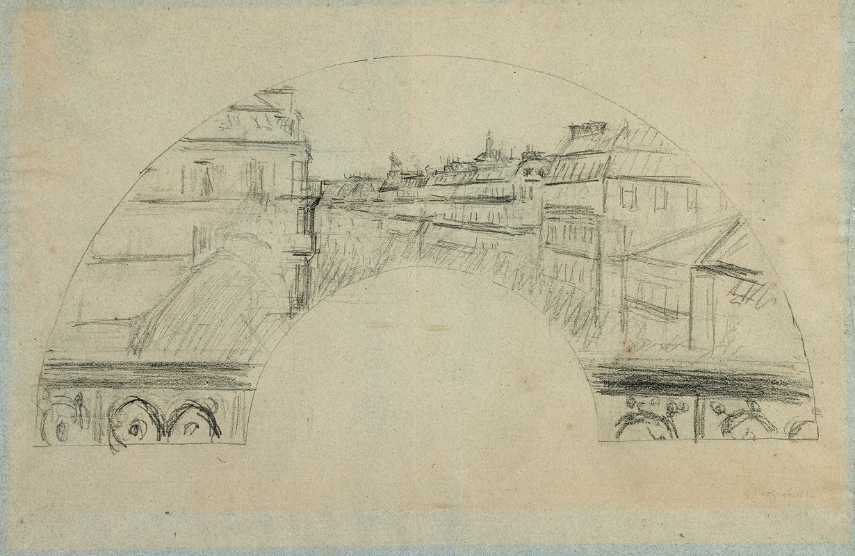 Gustave Caillebotte - Paris, boulevard Haussmann; vue d’un balcon, projet d’éventail