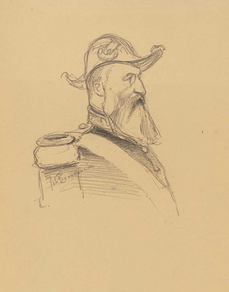 Jean-François Taelemans - Portrait de Léopold II roi des Belges, de 3-4 face, avec bicorne et binocle