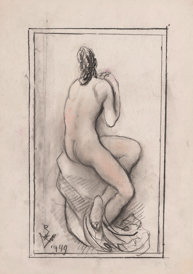 Victor Rousseau - Sitting nude woman seen from behind