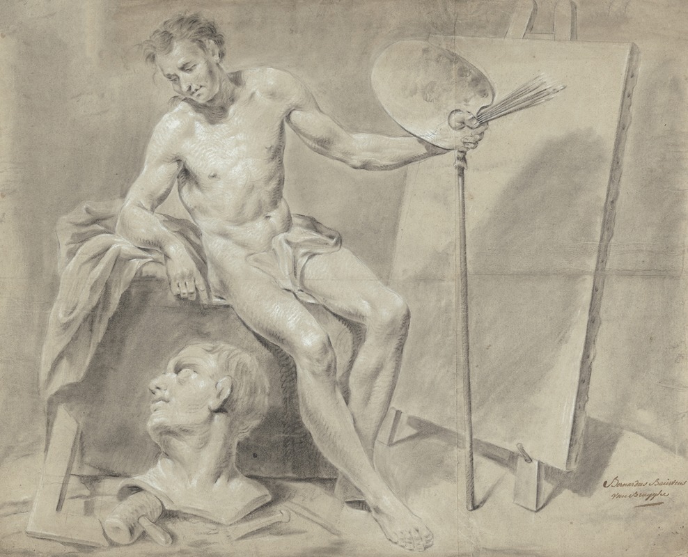 Bernard Bauwens - Seated male nude with painter’s attributes