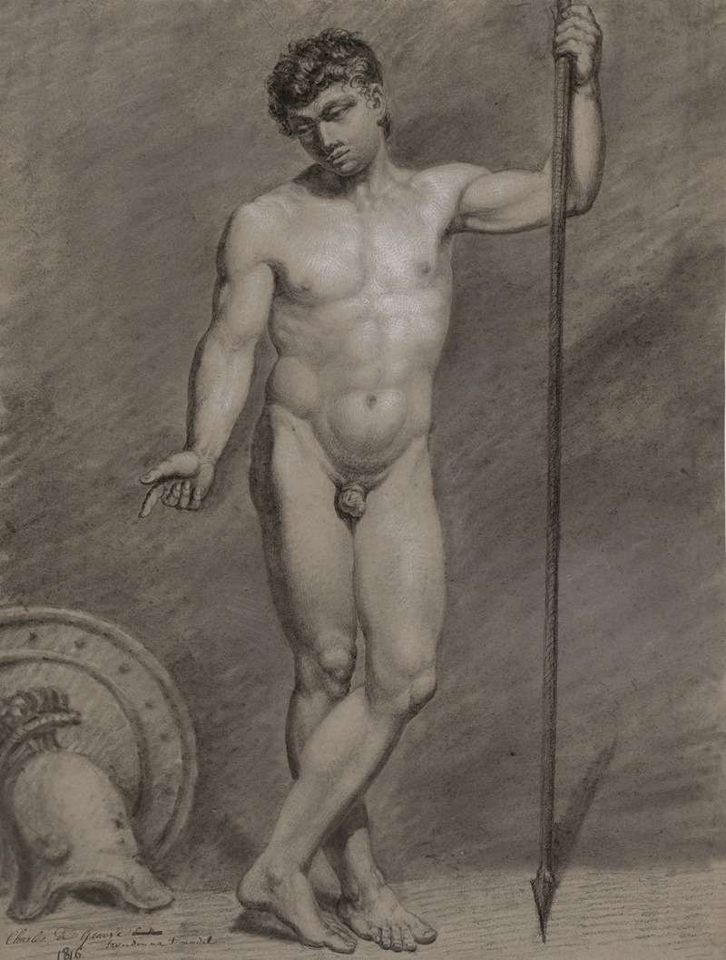 Charles De Graeve - Standing male nude holding a spear