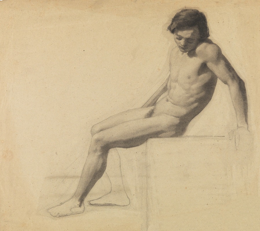 Charles Onghena - Seated male nude