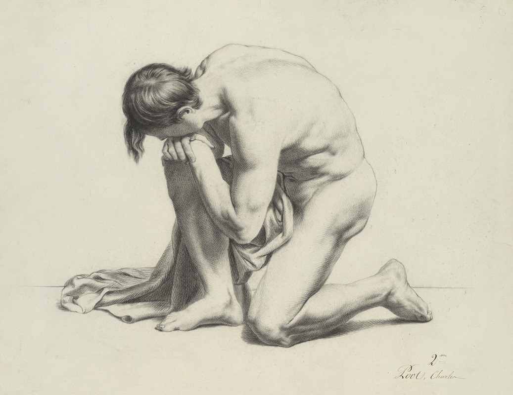 Charles Poot - Kneeling male nude with cloth