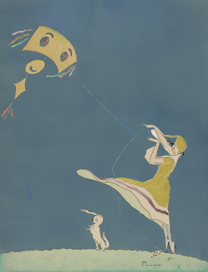 Ethel Plummer - Girl with kite and dog