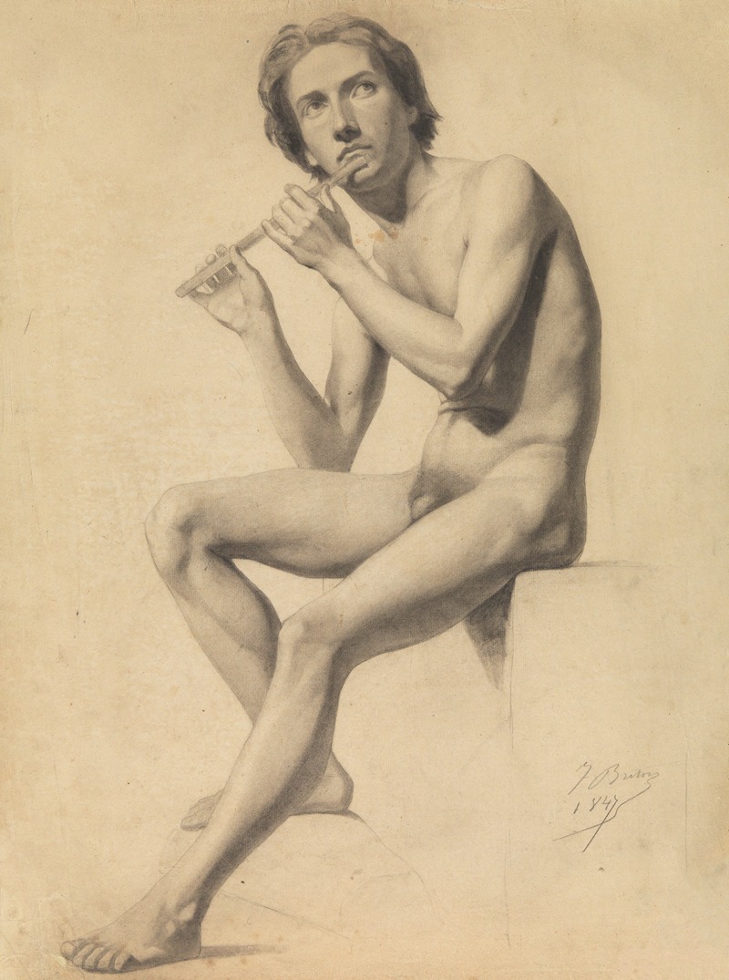 Jules Breton - Seated male nude