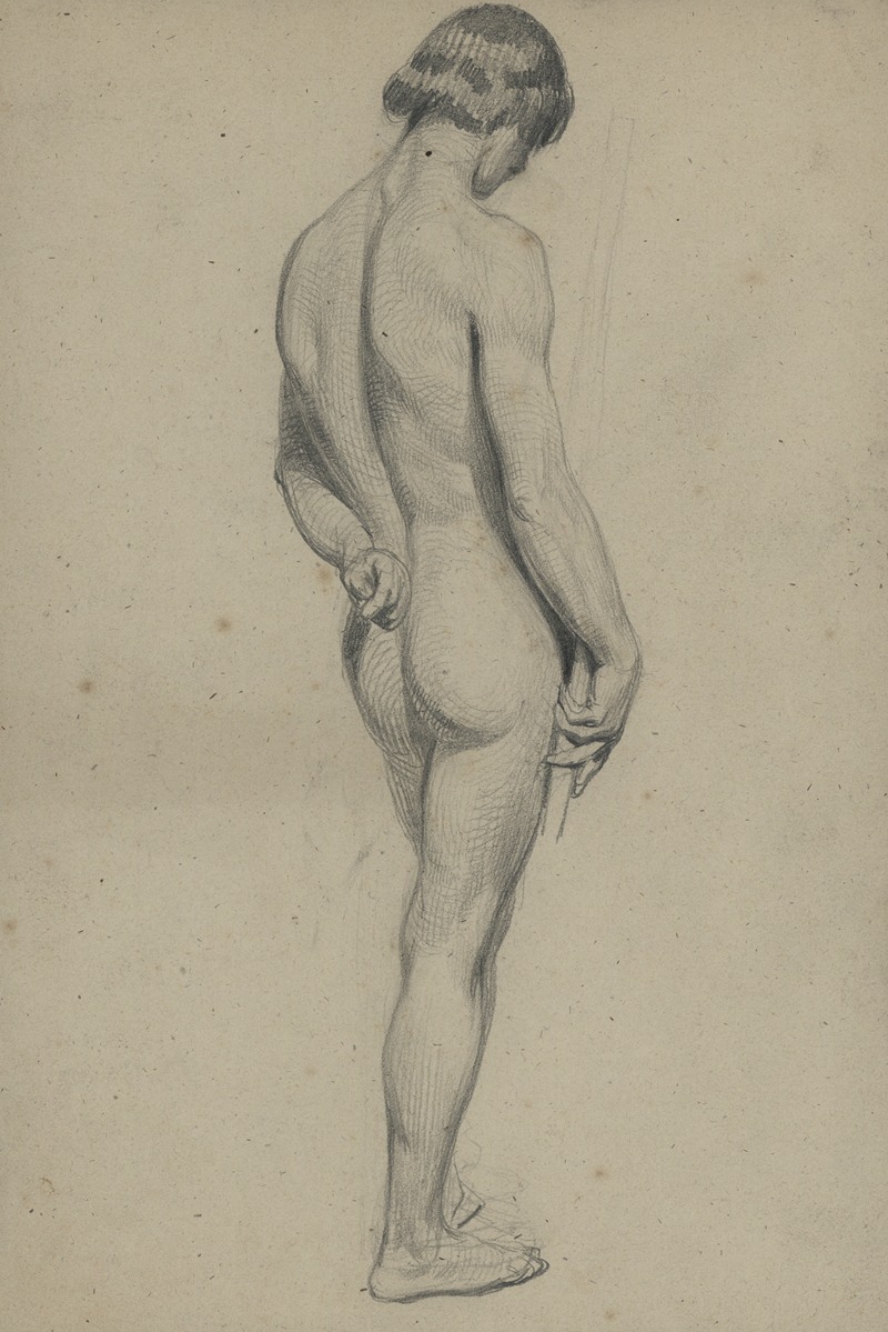Xavier de Cock - Academic nude of a standing man with a long staff