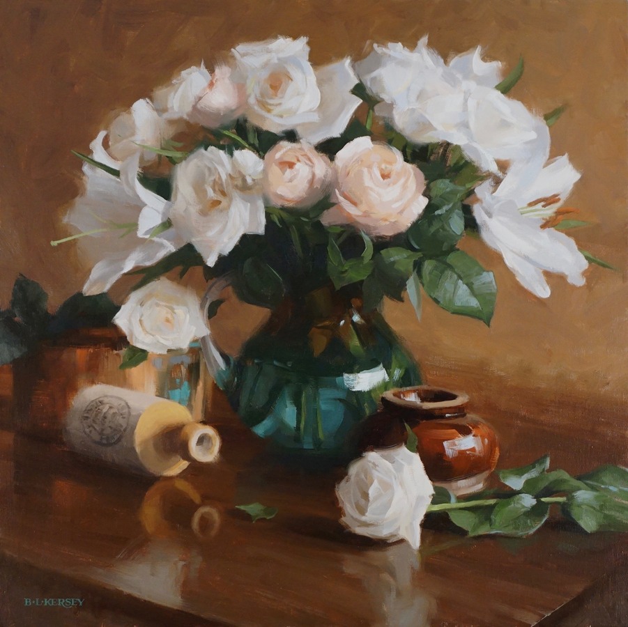 Laurie Kersey - Arrangement with Roses & Lilies
