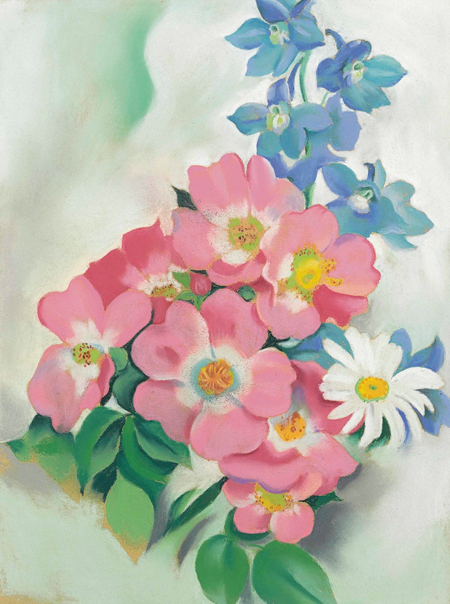 georgia o keeffe white rose with larkspur no 1