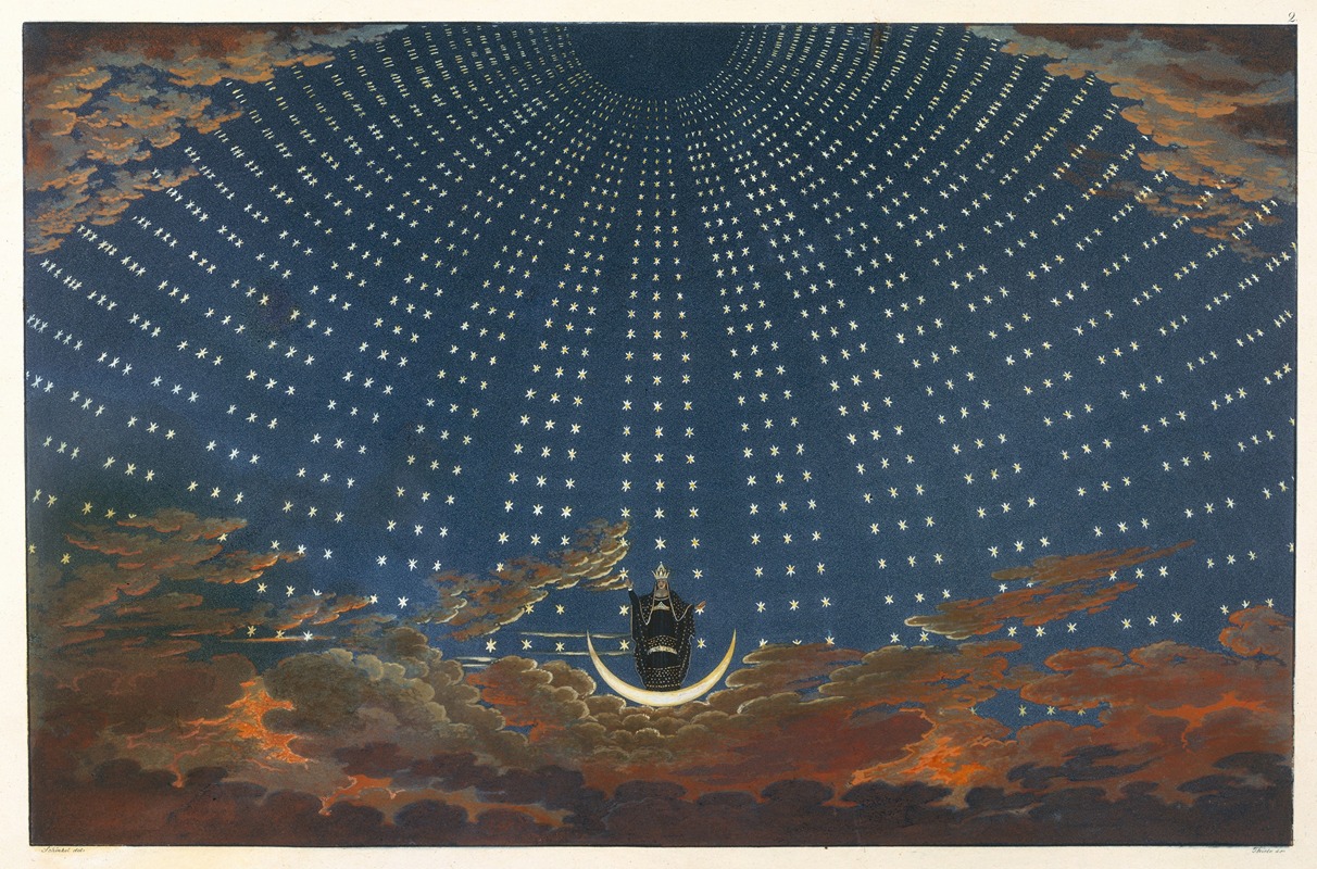 Karl Friedrich Schinkel - Design for The Magic Flute; The Hall of Stars in the Palace of the Queen of the Night, Act 1, Scene 6
