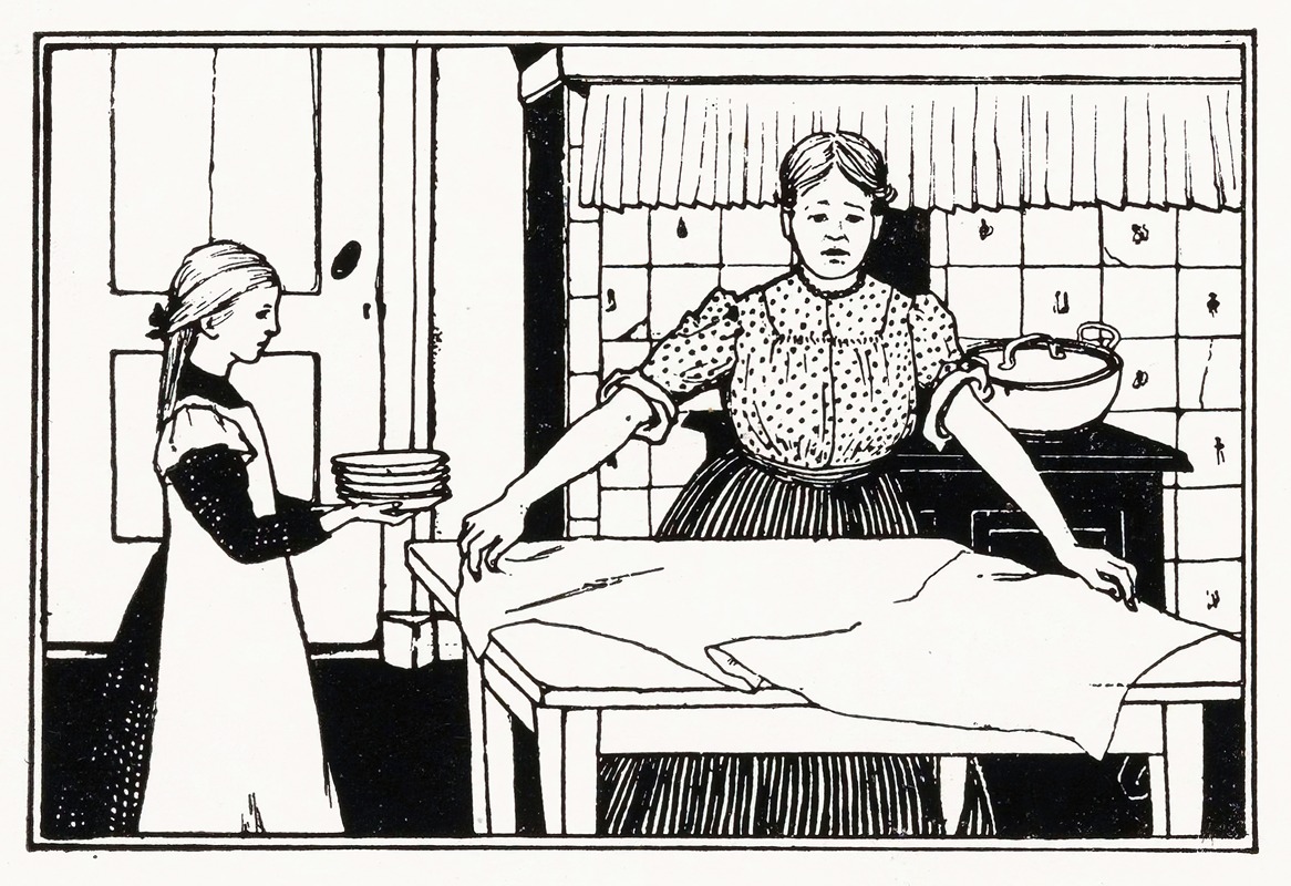 Julie de Graag - Vrouw en meisje dekken een tafel