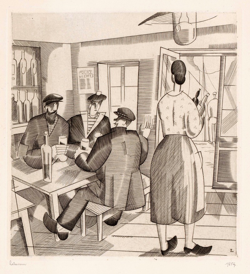 Jean Emile Laboureur - Caféinterieur met klanten en serveerster