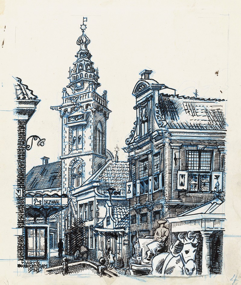 Martin Monnickendam - Gezicht bij de Dam te Monnickendam op de Speeltoren en Waaggebouw