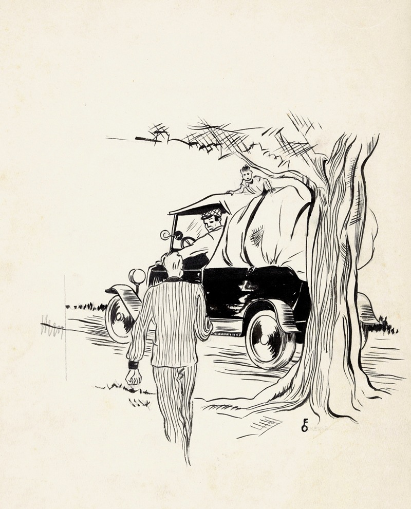 F. Ockerse - Man loopt richting een auto