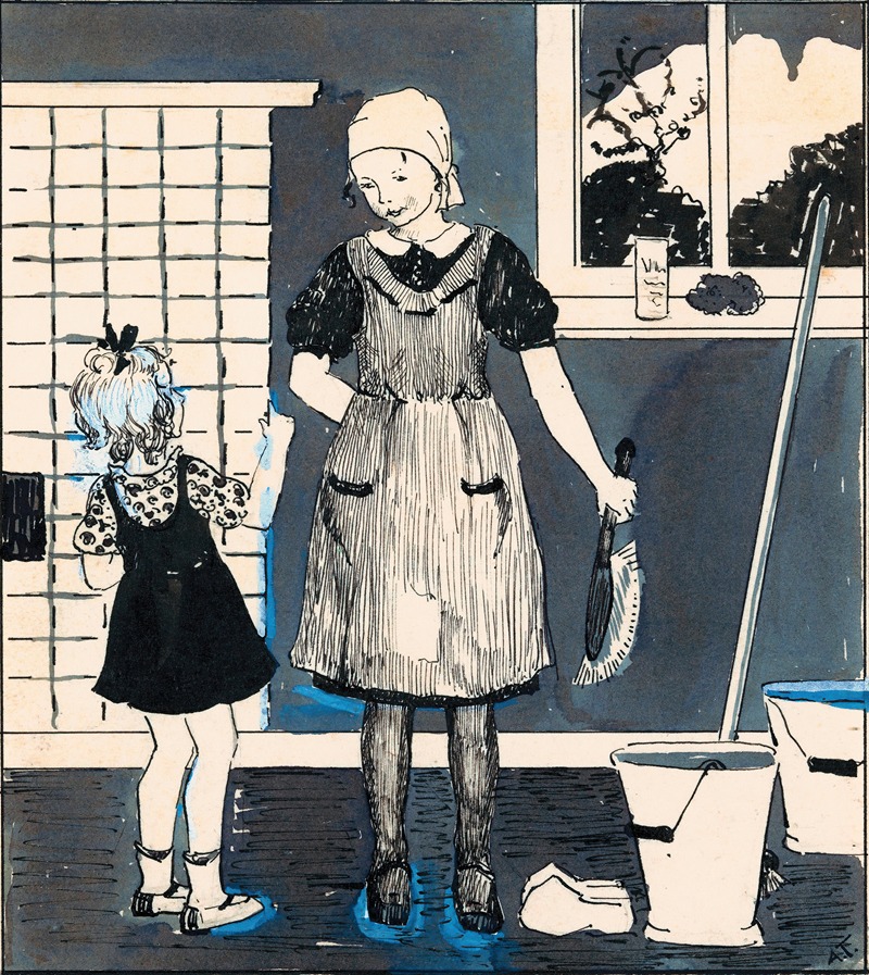 A. Tinbergen - Meisje met schoonmaakgerei