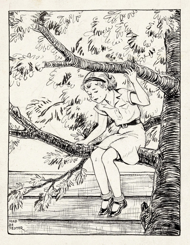 Miep de Feijter - Jos zittend in een boom