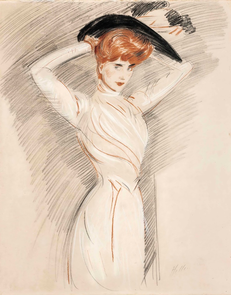 Paul César Helleu - An elegant lady wearing a hat