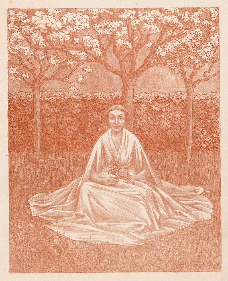 Simon Moulijn - Vrouw met jurk zittend in grasveld