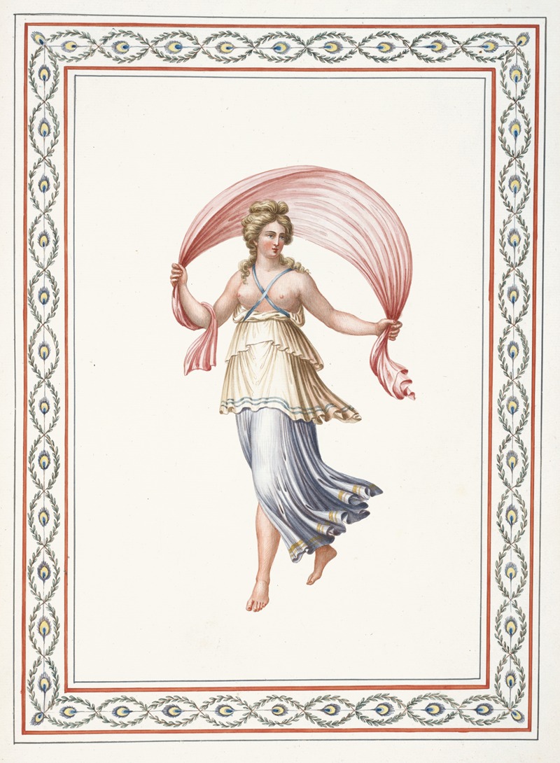 Pierre-Jean Mariette - Partially nude woman holding pink drape.
