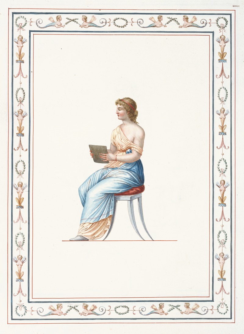Pierre-Jean Mariette - Woman in classical dress reading.