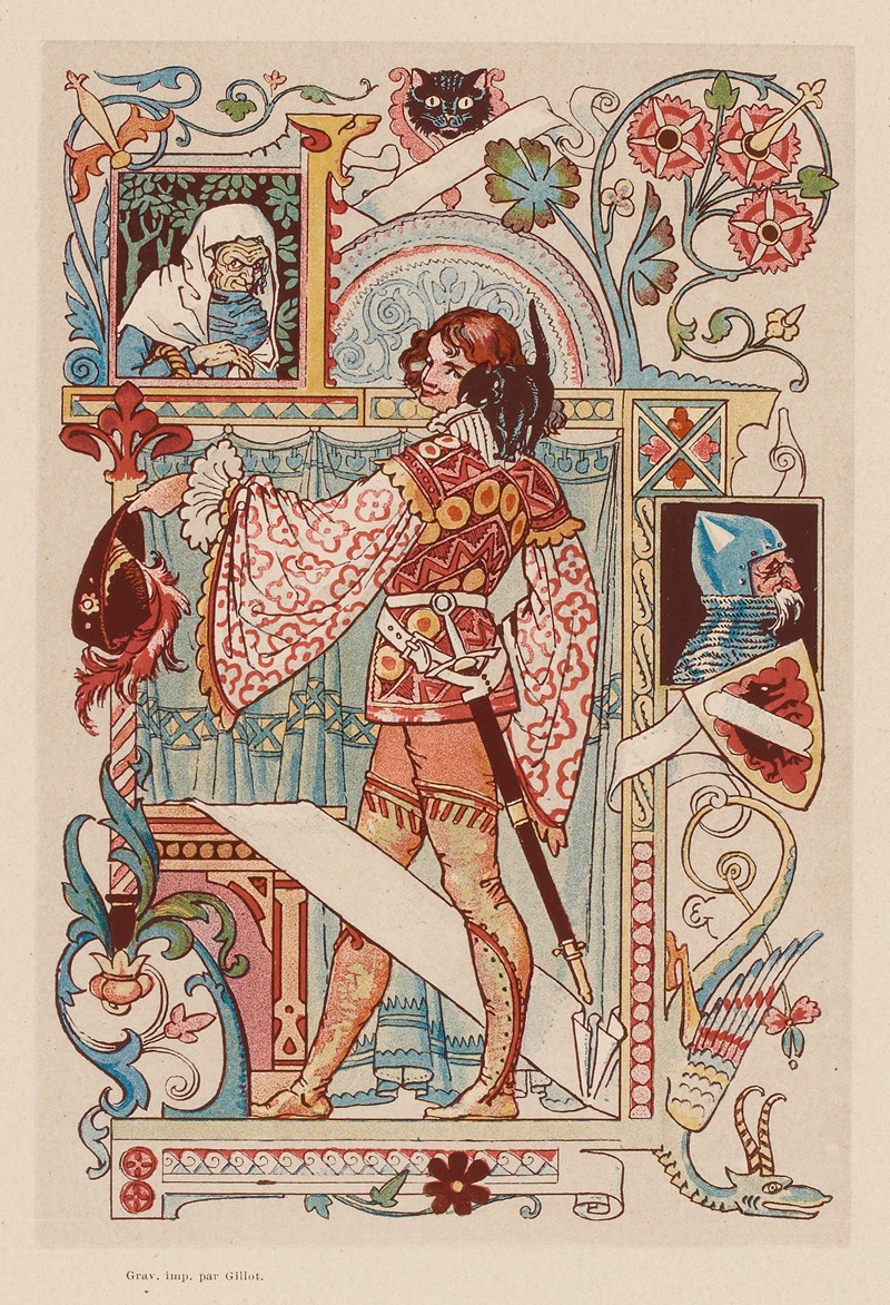 Eugène Grasset - Chevalier inscrit dans une enluminure