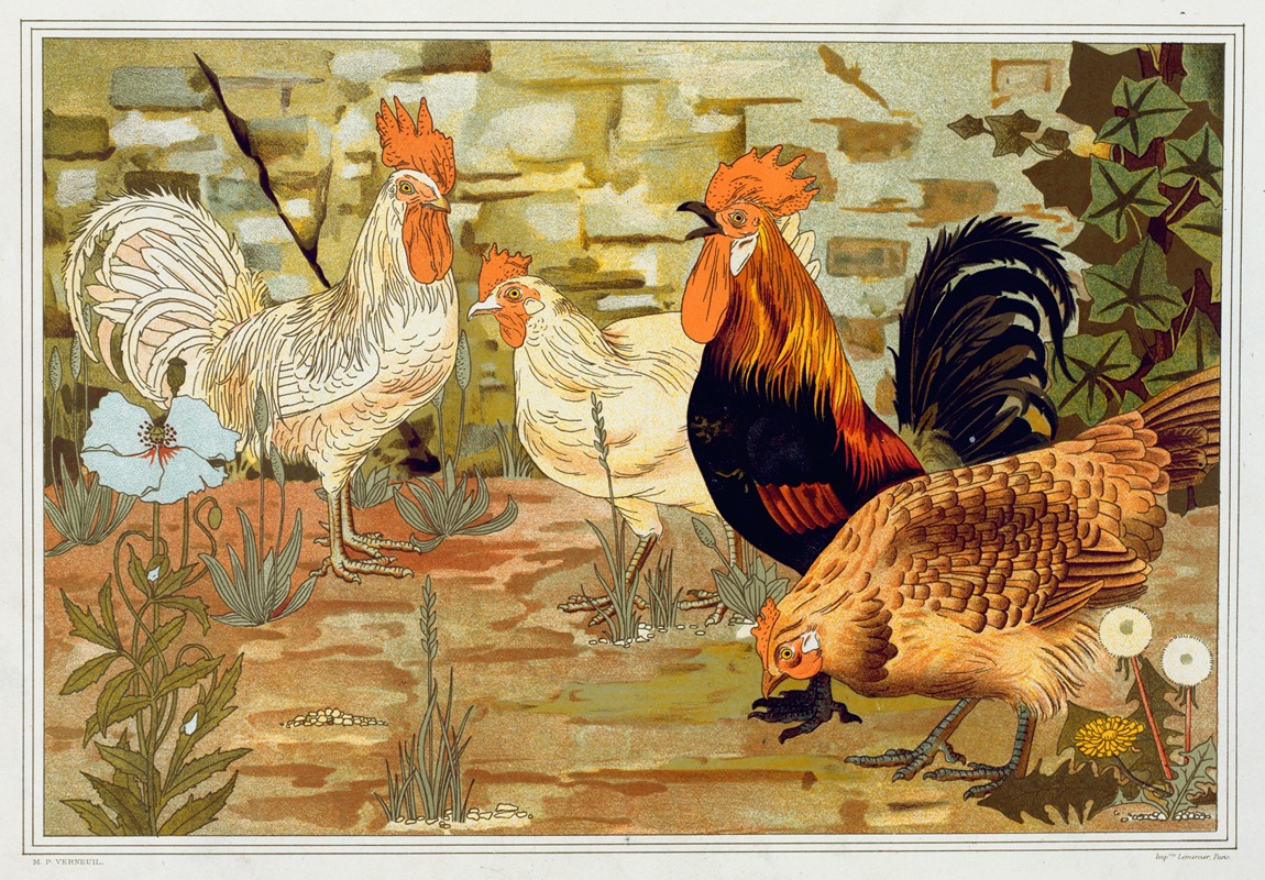 Maurice Pillard Verneuil - Coqs et poules.