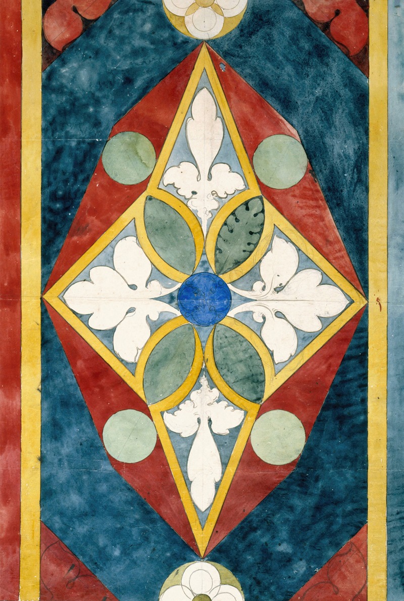 Prosper Lafaye - Relevé d’un panneau de vitrail à décor géométrique et végétal