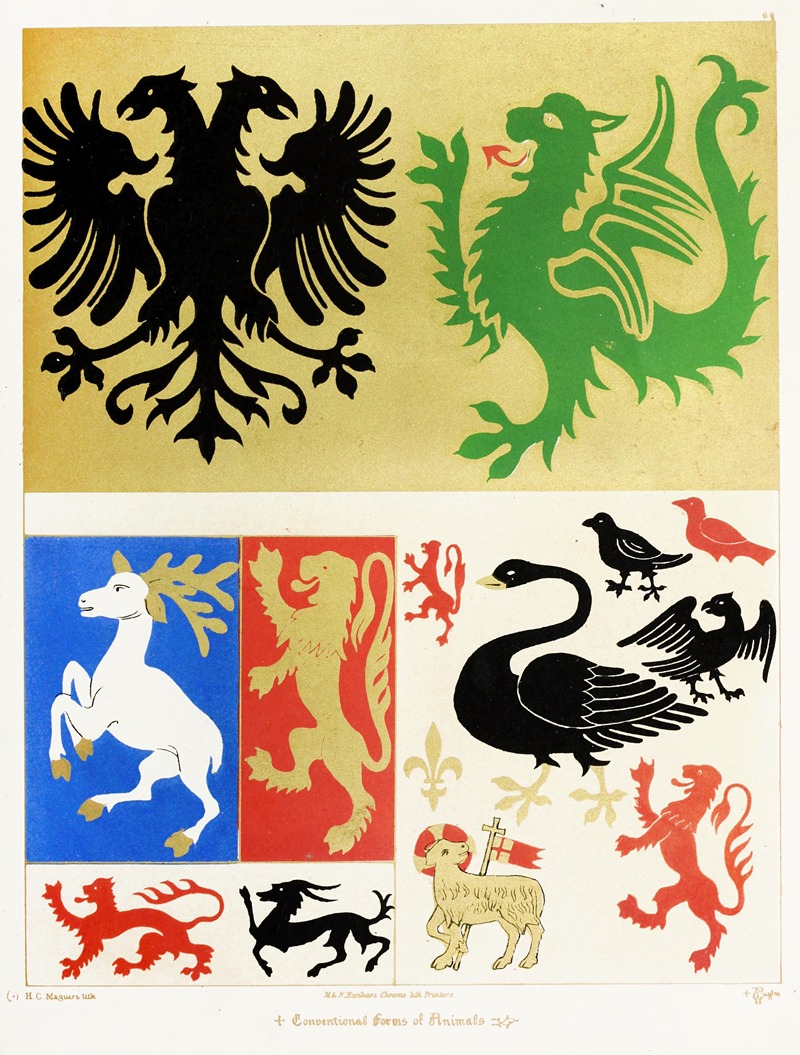 Augustus Pugin - Conventional Forms of Animals ; Eagle, Dragon, Hart, Lion, Swan, Lamb, Martlet.