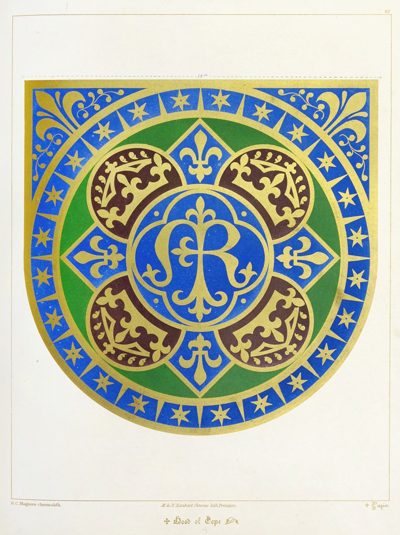 Augustus Pugin - Hood of Cope; Our Blessed Lady’s Name, with Crowns, Stars, and Fleur-de-lis