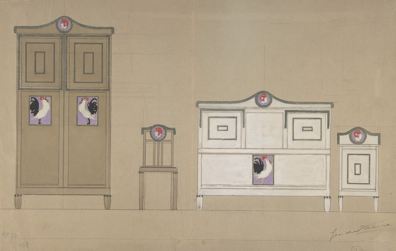 Georges de Feure - Furniture Designs; Wardrobe, Chair, Bureau and Washstand