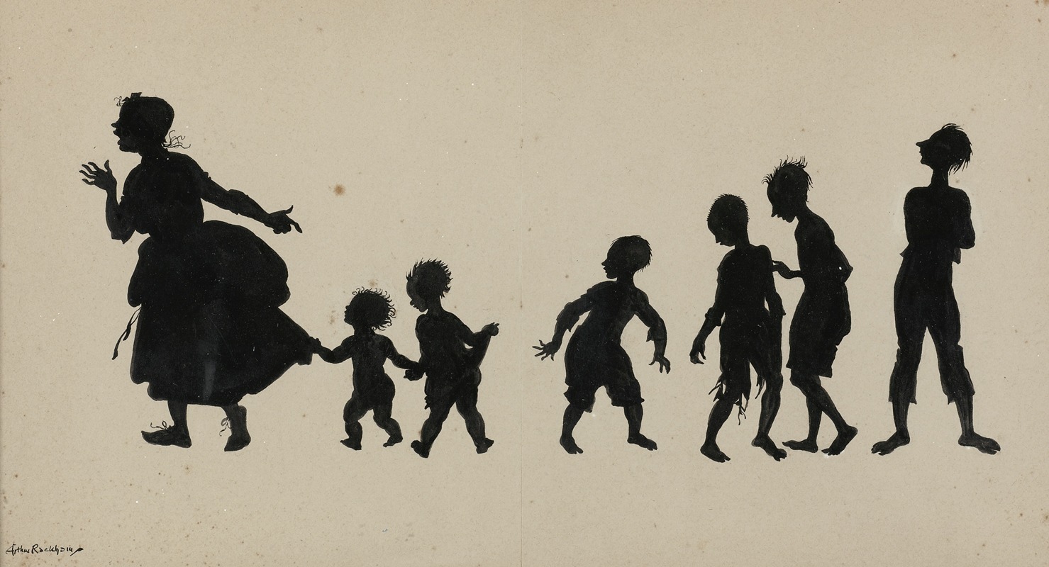 Arthur Rackham - Woman and six children