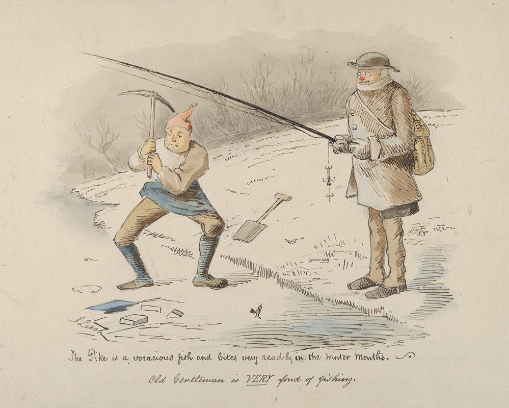 John Leech - The Pike is a voracious fish and bites readily in the Winter months–Old Gentleman is VERY fond of fishing