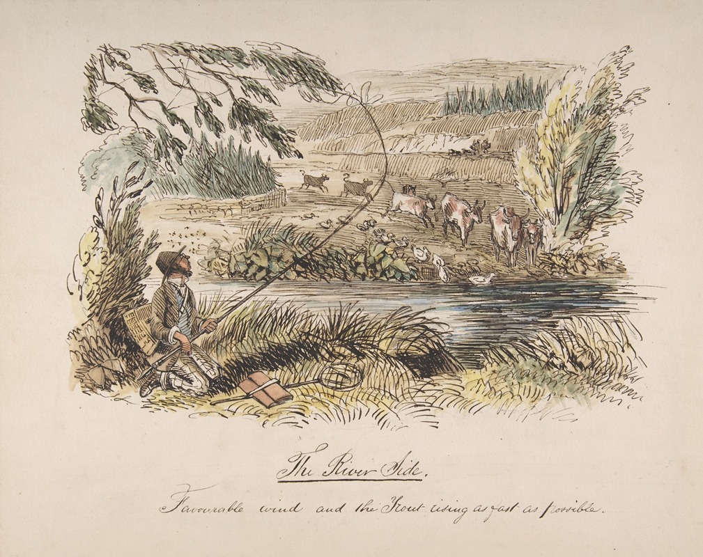 John Leech - The Riverside, Favourable Wind and the Trout Rising as Fast as Possible
