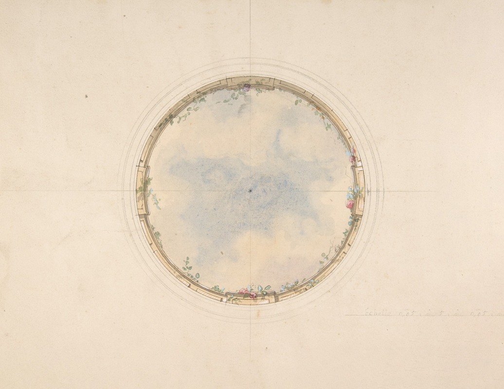 Jules-Edmond-Charles Lachaise - A Circular ceiling design with clouds and roses