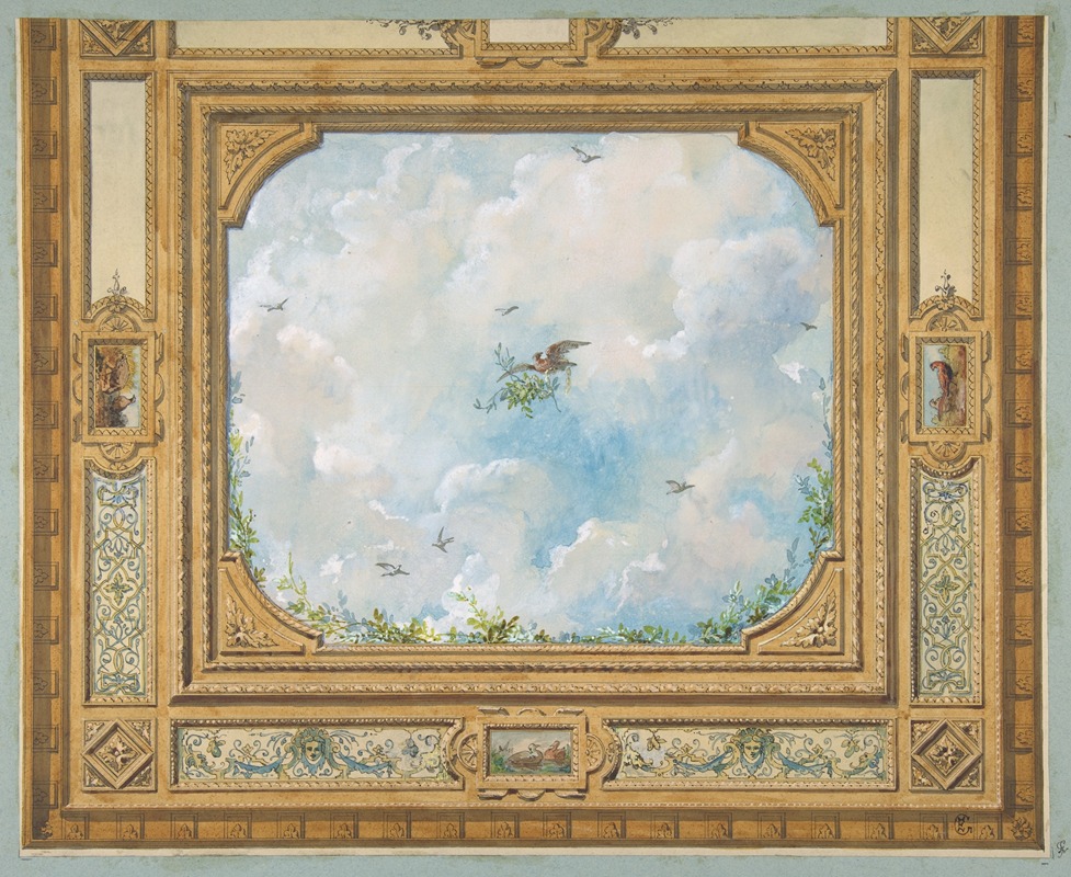 Jules-Edmond-Charles Lachaise - Design for a ceiling decorated with clouds and birds
