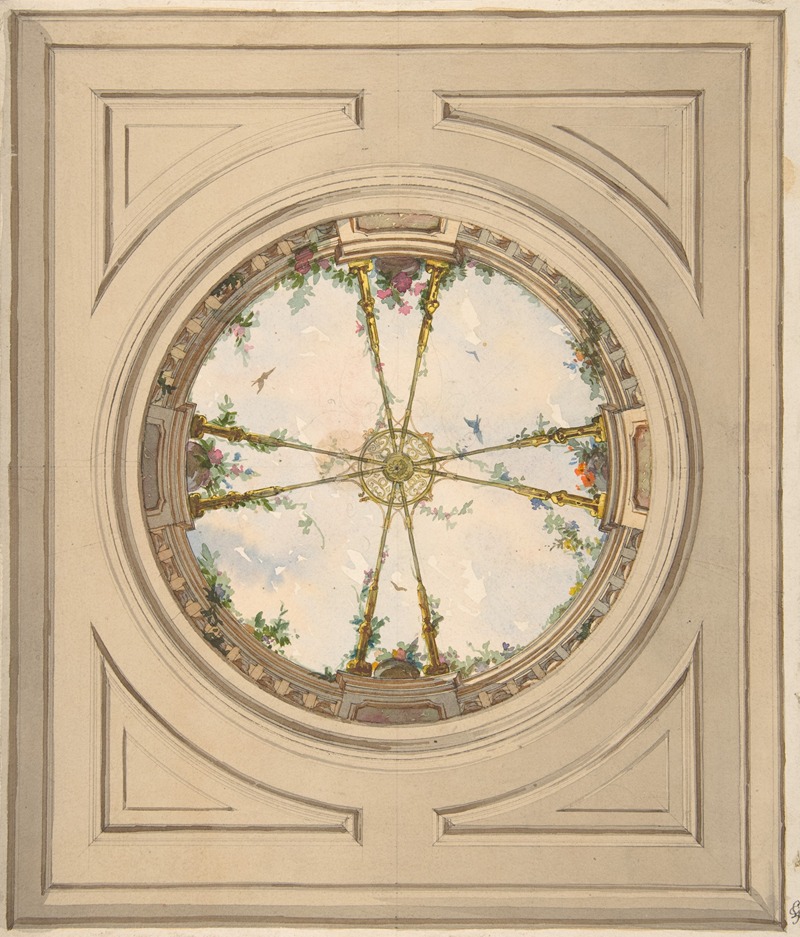 Jules-Edmond-Charles Lachaise - Design for a ceiling painted with clouds and trellis work